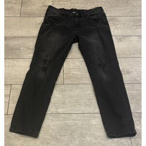Ring of Fire Mens Black Distressed Straight Stretch Jeans 33x29 Mid Rise Grunge
